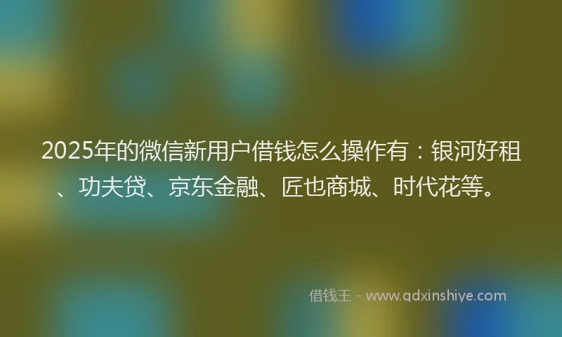 2025年的微信新用户借钱怎么操作有：银河好租、功夫贷、京东金融、匠也商城、时代花等。