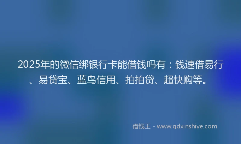 2025年的微信绑银行卡能借钱吗有：钱速借易行、易贷宝、蓝鸟信用、拍拍贷、超快购等。