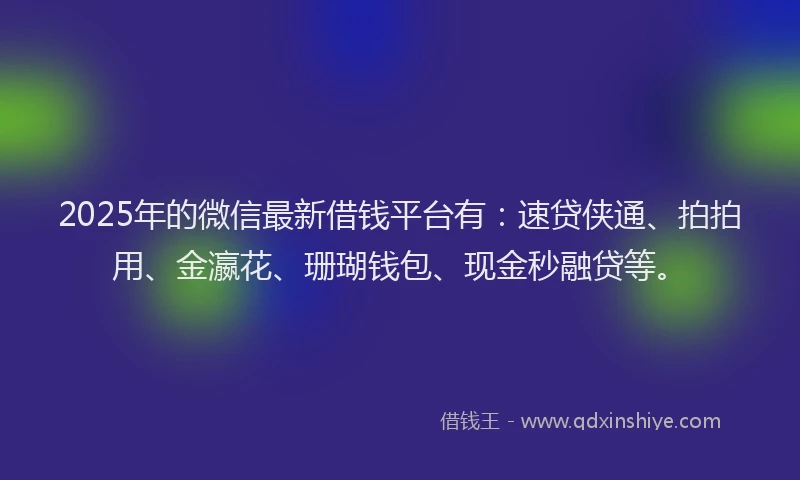 2025年的微信最新借钱平台有：速贷侠通、拍拍用、金瀛花、珊瑚钱包、现金秒融贷等。