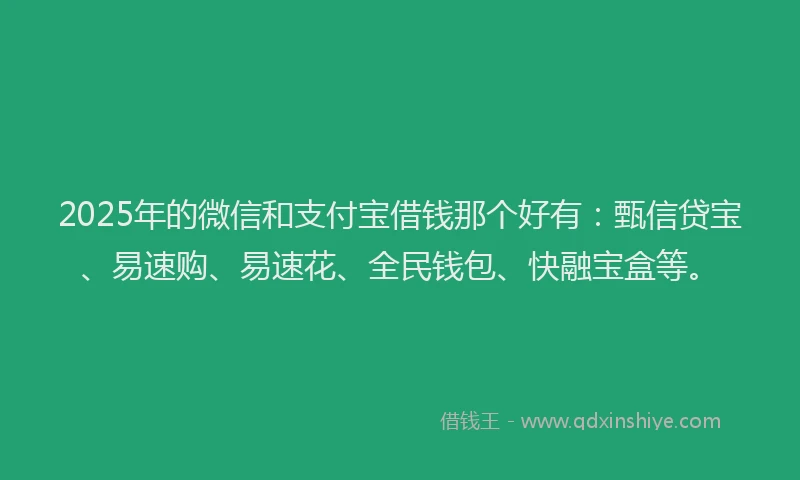 2025年的微信和支付宝借钱那个好有：甄信贷宝、易速购、易速花、全民钱包、快融宝盒等。