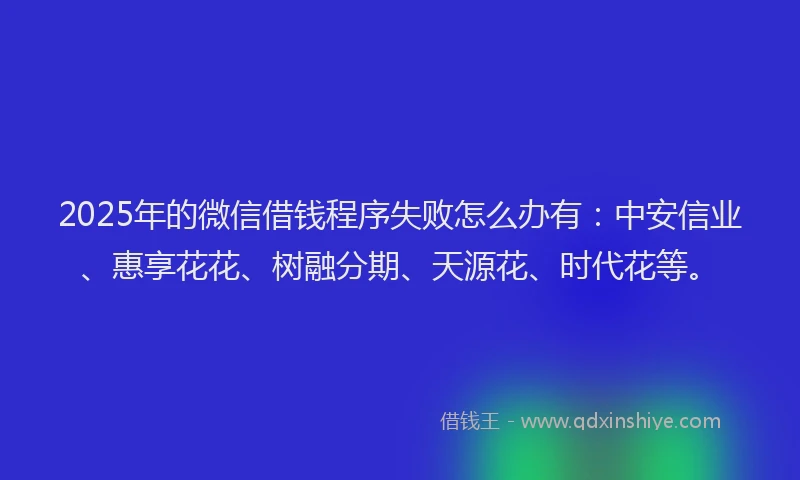 2025年的微信借钱程序失败怎么办有：中安信业、惠享花花、树融分期、天源花、时代花等。