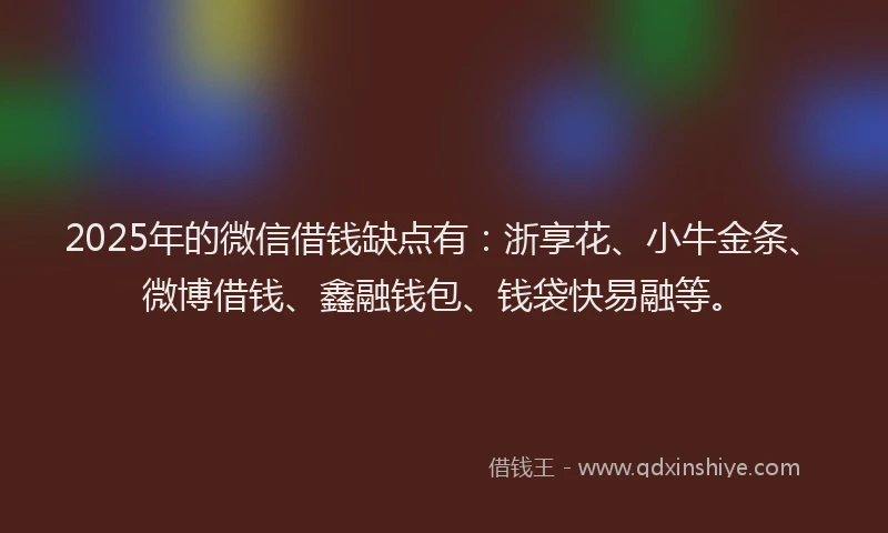 2025年的微信借钱缺点有：浙享花、小牛金条、微博借钱、鑫融钱包、钱袋快易融等。