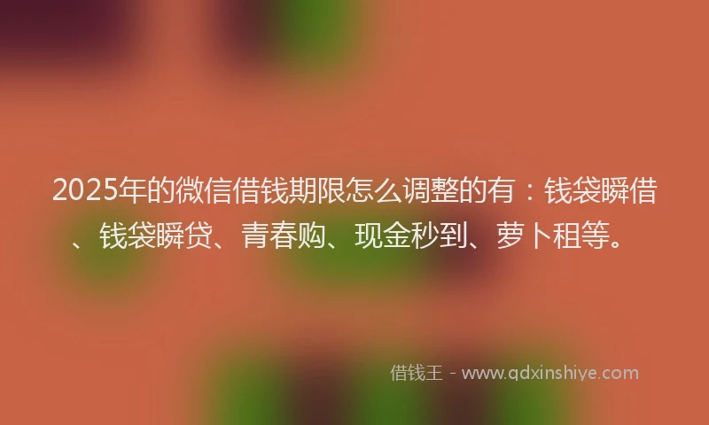 2025年的微信借钱期限怎么调整的有：钱袋瞬借、钱袋瞬贷、青春购、现金秒到、萝卜租等。