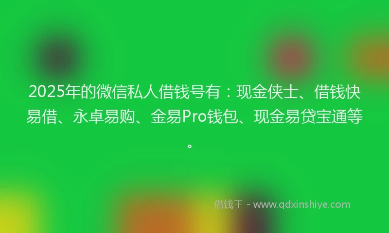 2025年的微信私人借钱号有：现金侠士、借钱快易借、永卓易购、金易Pro钱包、现金易贷宝通等。