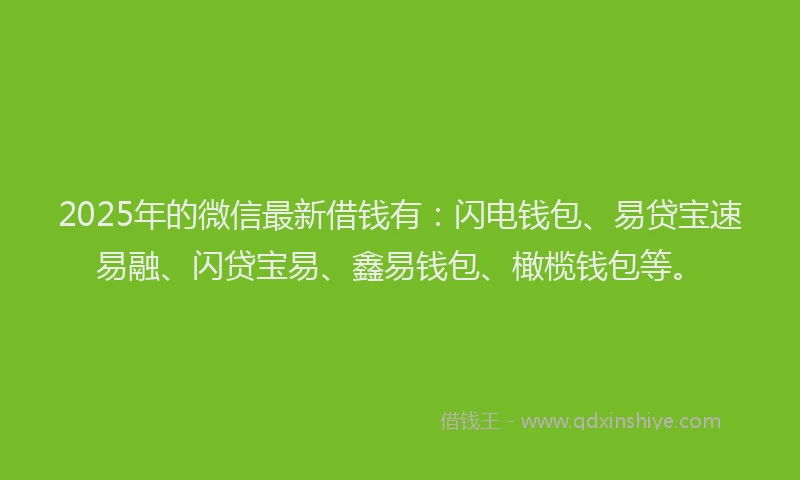 2025年的微信最新借钱有：闪电钱包、易贷宝速易融、闪贷宝易、鑫易钱包、橄榄钱包等。
