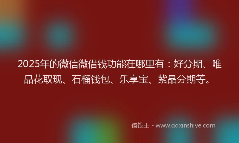 2025年的微信微借钱功能在哪里有：好分期、唯品花取现、石榴钱包、乐享宝、紫晶分期等。