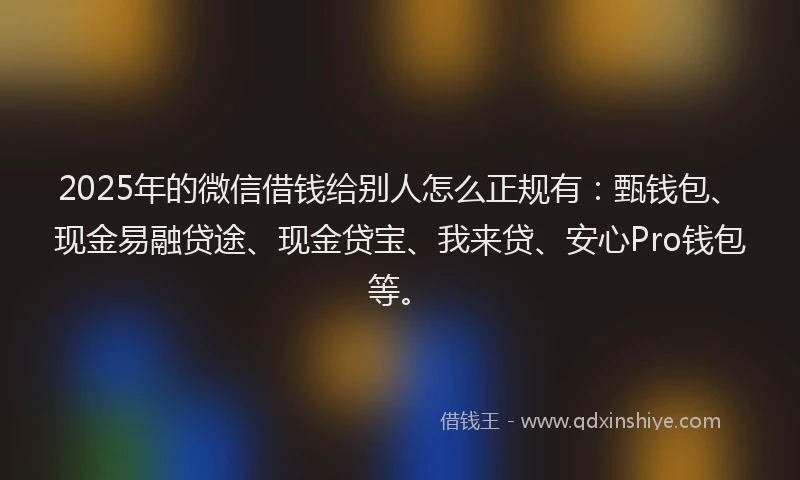 2025年的微信借钱给别人怎么正规有：甄钱包、现金易融贷途、现金贷宝、我来贷、安心Pro钱包等。
