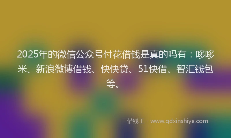 2025年的微信公众号付花借钱是真的吗有：哆哆米、新浪微博借钱、快快贷、51快借、智汇钱包等。
