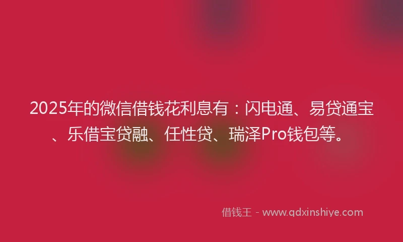 2025年的微信借钱花利息有：闪电通、易贷通宝、乐借宝贷融、任性贷、瑞泽Pro钱包等。