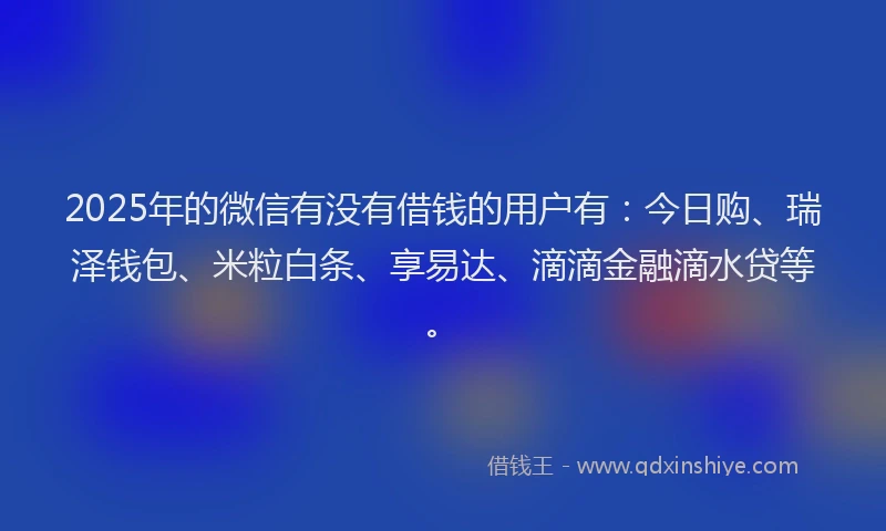 2025年的微信有没有借钱的用户有：今日购、瑞泽钱包、米粒白条、享易达、滴滴金融滴水贷等。