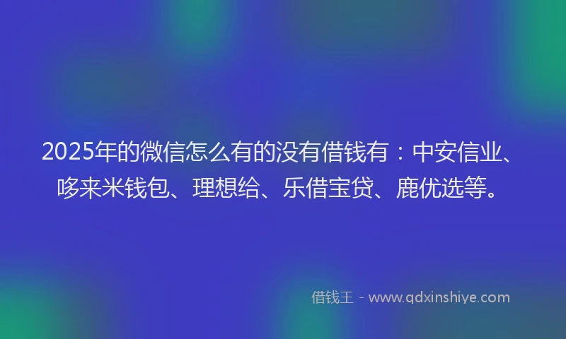 2025年的微信怎么有的没有借钱有：中安信业、哆来米钱包、理想给、乐借宝贷、鹿优选等。