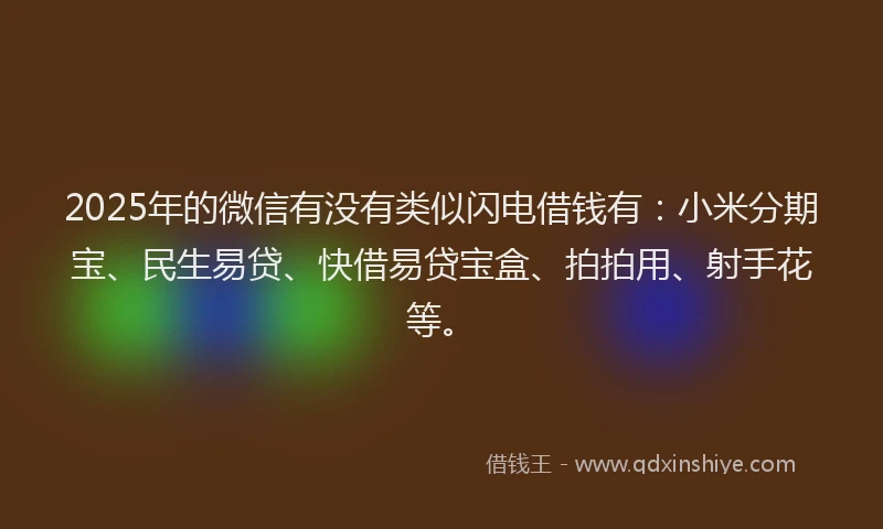 2025年的微信有没有类似闪电借钱有：小米分期宝、民生易贷、快借易贷宝盒、拍拍用、射手花等。