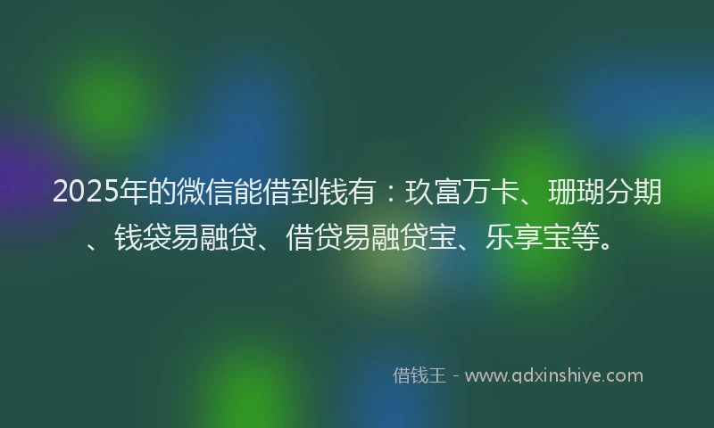 2025年的微信能借到钱有：玖富万卡、珊瑚分期、钱袋易融贷、借贷易融贷宝、乐享宝等。