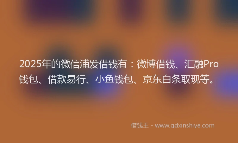 2025年的微信浦发借钱有：微博借钱、汇融Pro钱包、借款易行、小鱼钱包、京东白条取现等。