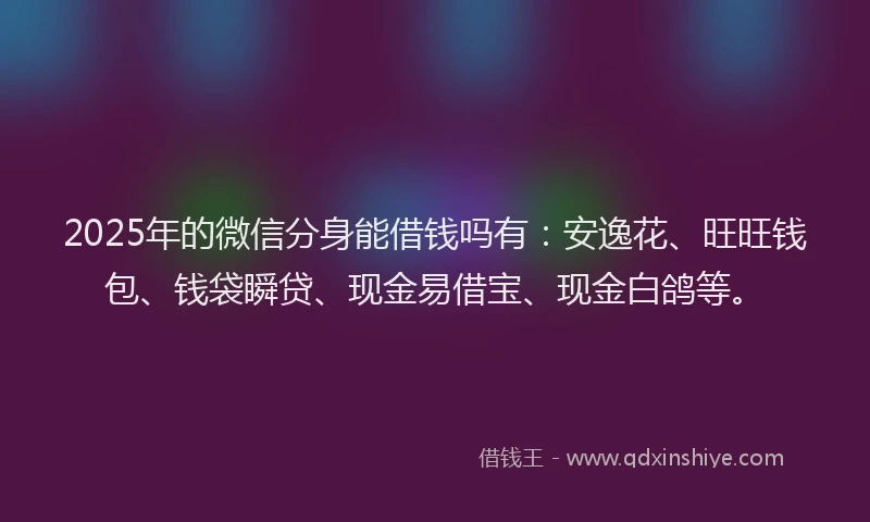 2025年的微信分身能借钱吗有：安逸花、旺旺钱包、钱袋瞬贷、现金易借宝、现金白鸽等。