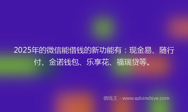 2025年的微信能借钱的新功能有：现金易、随行付、金诺钱包、乐享花、福瑞贷等。