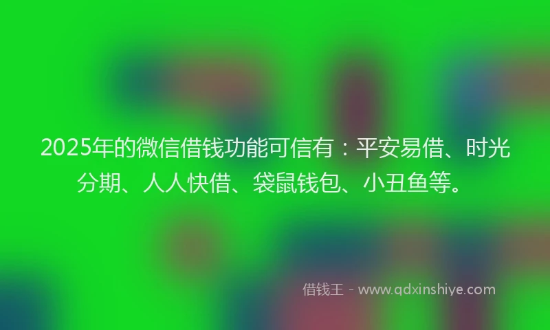 2025年的微信借钱功能可信有：平安易借、时光分期、人人快借、袋鼠钱包、小丑鱼等。