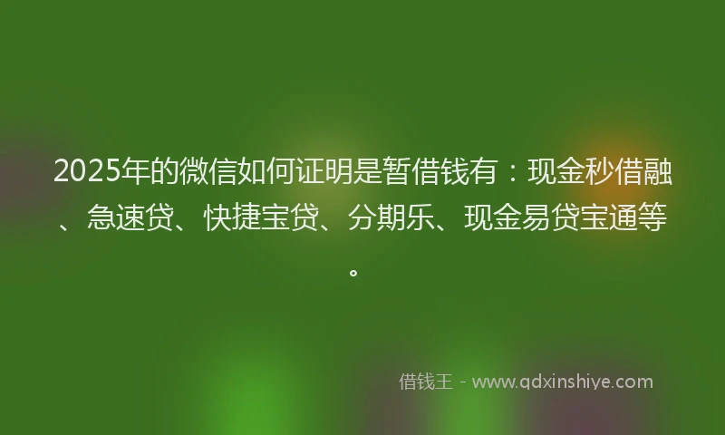 2025年的微信如何证明是暂借钱有：现金秒借融、急速贷、快捷宝贷、分期乐、现金易贷宝通等。