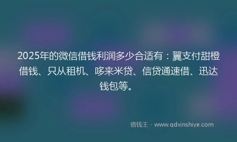 2025年的微信借钱利润多少合适有：翼支付甜橙借钱、只从租机、哆来米贷、信贷通速借、迅达钱包等。