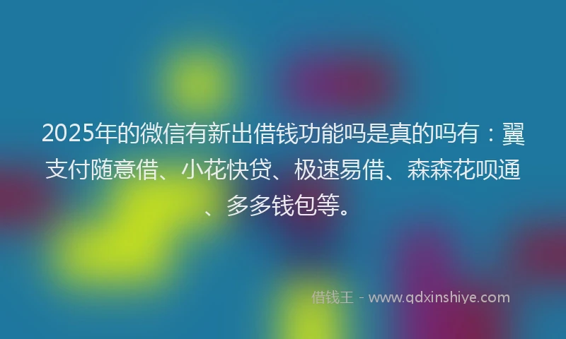 2025年的微信有新出借钱功能吗是真的吗有：翼支付随意借、小花快贷、极速易借、森森花呗通、多多钱包等。