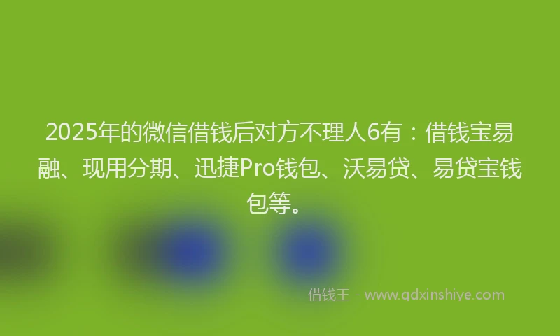 2025年的微信借钱后对方不理人6有：借钱宝易融、现用分期、迅捷Pro钱包、沃易贷、易贷宝钱包等。