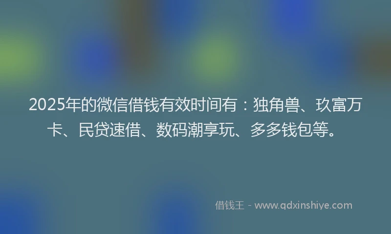 2025年的微信借钱有效时间有：独角兽、玖富万卡、民贷速借、数码潮享玩、多多钱包等。