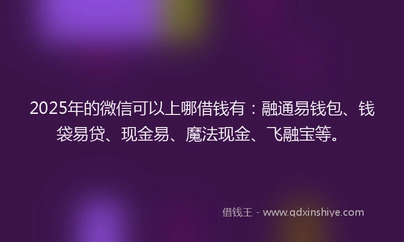 2025年的微信可以上哪借钱有：融通易钱包、钱袋易贷、现金易、魔法现金、飞融宝等。