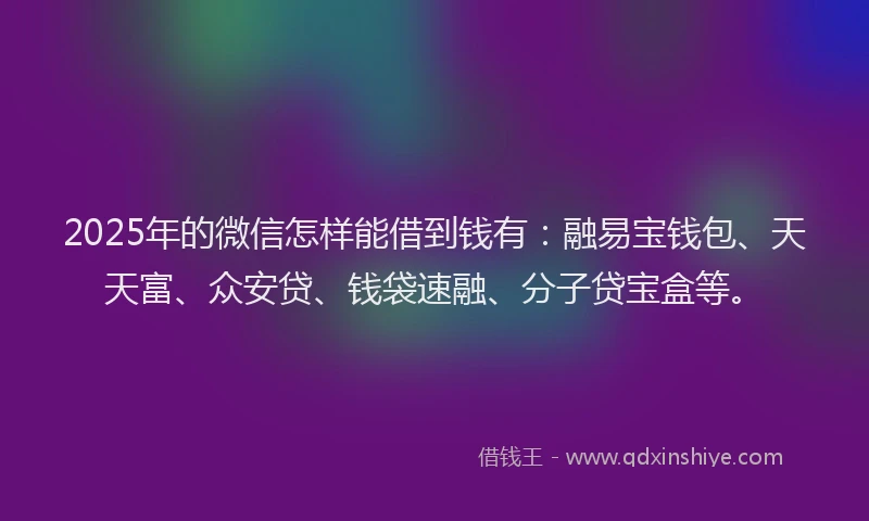 2025年的微信怎样能借到钱有：融易宝钱包、天天富、众安贷、钱袋速融、分子贷宝盒等。