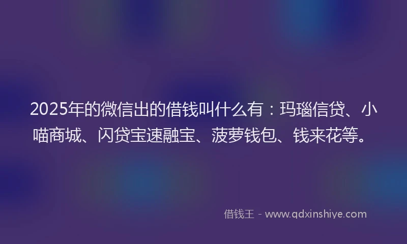 2025年的微信出的借钱叫什么有：玛瑙信贷、小喵商城、闪贷宝速融宝、菠萝钱包、钱来花等。