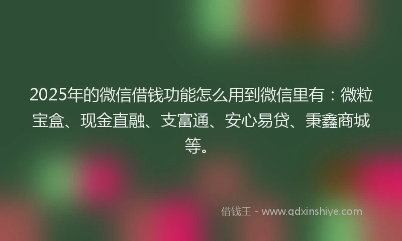 2025年的微信借钱功能怎么用到微信里有：微粒宝盒、现金直融、支富通、安心易贷、秉鑫商城等。