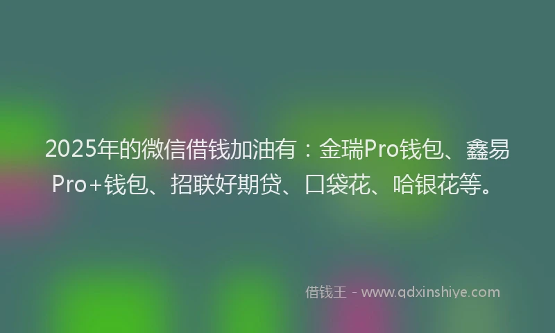 2025年的微信借钱加油有：金瑞Pro钱包、鑫易Pro+钱包、招联好期贷、口袋花、哈银花等。