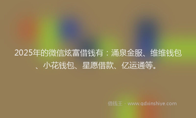 2025年的微信炫富借钱有：涌泉金服、维维钱包、小花钱包、星愿借款、亿运通等。