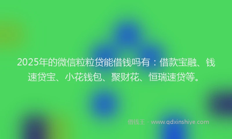 2025年的微信粒粒贷能借钱吗有：借款宝融、钱速贷宝、小花钱包、聚财花、恒瑞速贷等。