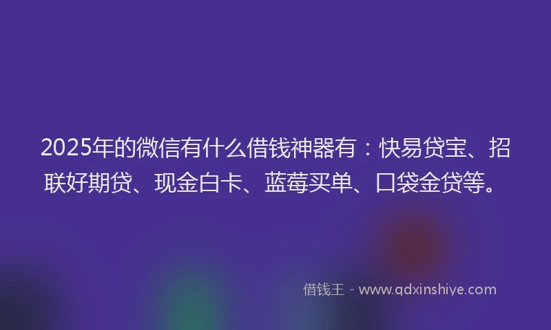 2025年的微信有什么借钱神器有：快易贷宝、招联好期贷、现金白卡、蓝莓买单、口袋金贷等。