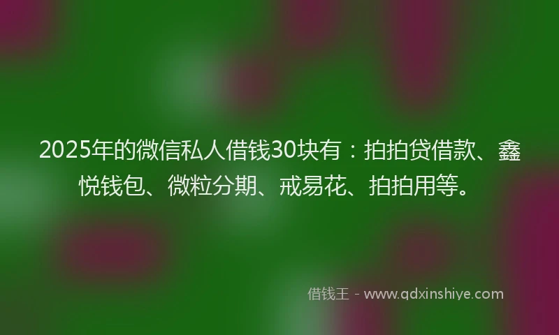 2025年的微信私人借钱30块有：拍拍贷借款、鑫悦钱包、微粒分期、戒易花、拍拍用等。
