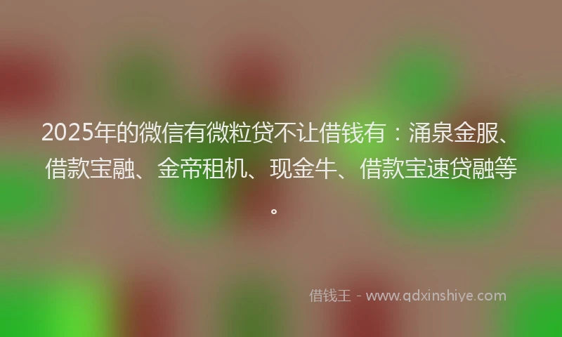 2025年的微信有微粒贷不让借钱有：涌泉金服、借款宝融、金帝租机、现金牛、借款宝速贷融等。