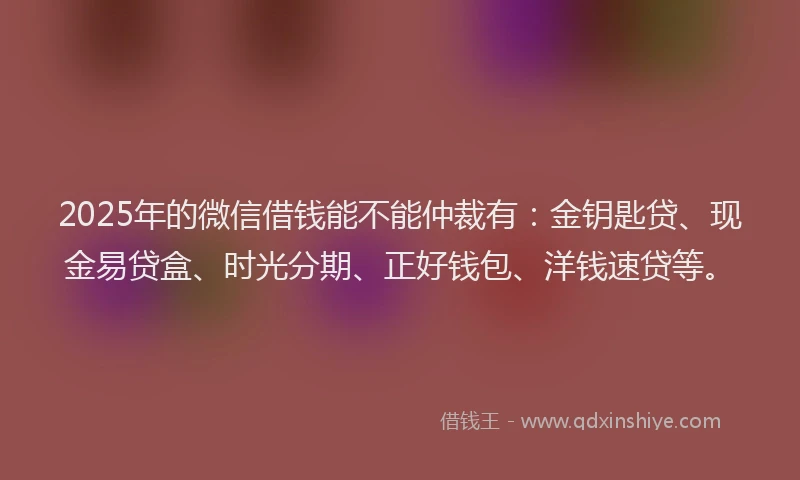 2025年的微信借钱能不能仲裁有：金钥匙贷、现金易贷盒、时光分期、正好钱包、洋钱速贷等。