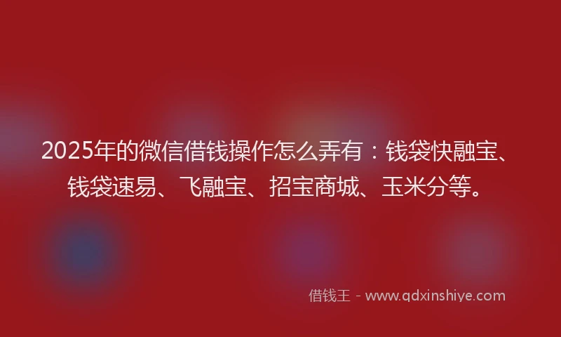 2025年的微信借钱操作怎么弄有：钱袋快融宝、钱袋速易、飞融宝、招宝商城、玉米分等。