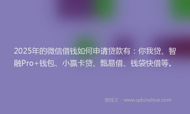 2025年的微信借钱如何申请贷款有：你我贷、智融Pro+钱包、小赢卡贷、甄易借、钱袋快借等。