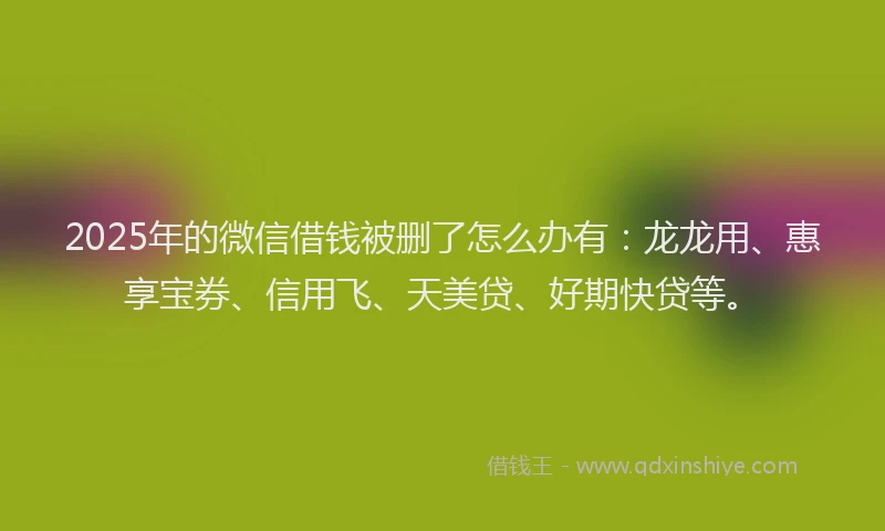 2025年的微信借钱被删了怎么办有：龙龙用、惠享宝券、信用飞、天美贷、好期快贷等。