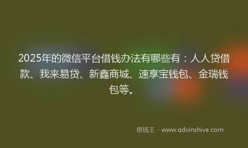 2025年的微信平台借钱办法有哪些有：人人贷借款、我来易贷、新鑫商城、速享宝钱包、金瑞钱包等。