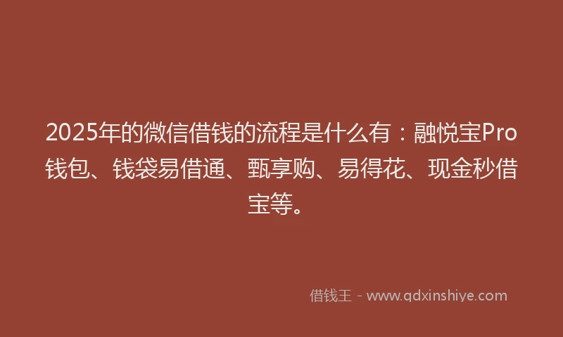 2025年的微信借钱的流程是什么有：融悦宝Pro钱包、钱袋易借通、甄享购、易得花、现金秒借宝等。