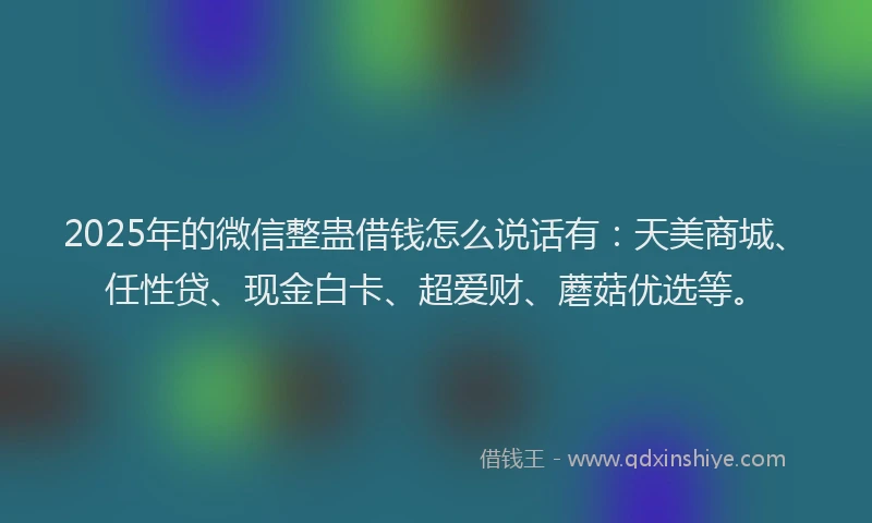 2025年的微信整蛊借钱怎么说话有：天美商城、任性贷、现金白卡、超爱财、蘑菇优选等。