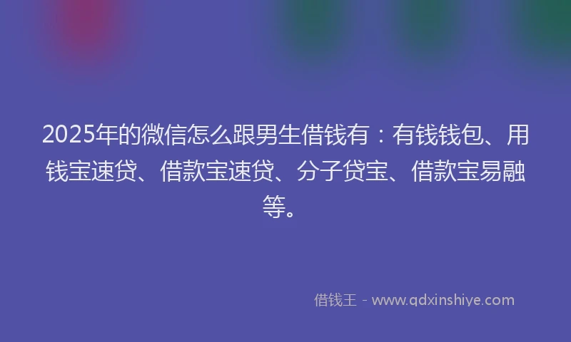 2025年的微信怎么跟男生借钱有：有钱钱包、用钱宝速贷、借款宝速贷、分子贷宝、借款宝易融等。