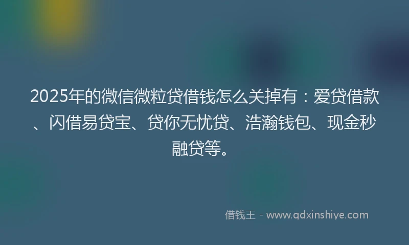 2025年的微信微粒贷借钱怎么关掉有：爱贷借款、闪借易贷宝、贷你无忧贷、浩瀚钱包、现金秒融贷等。