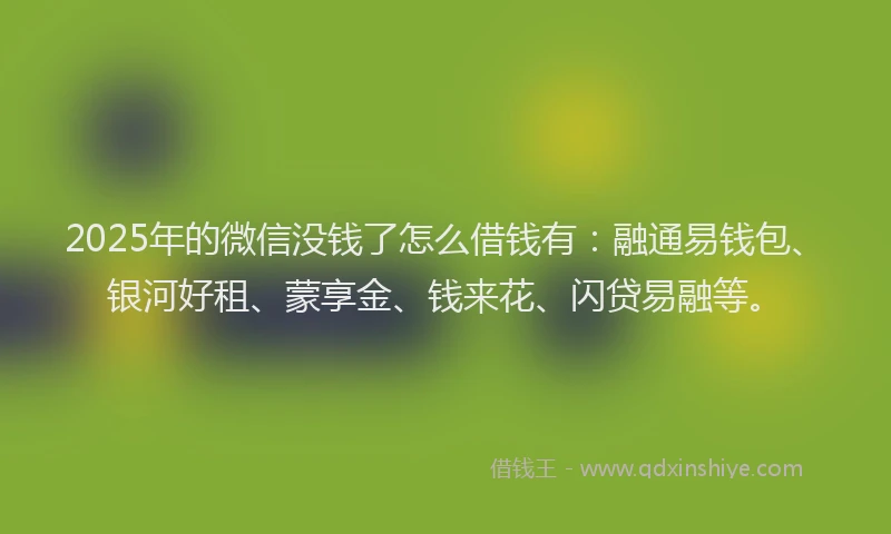 2025年的微信没钱了怎么借钱有：融通易钱包、银河好租、蒙享金、钱来花、闪贷易融等。