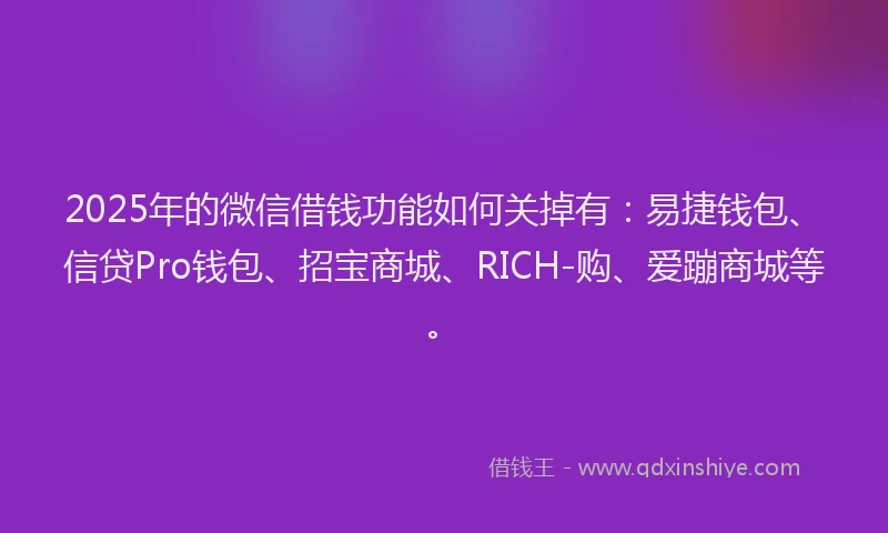 2025年的微信借钱功能如何关掉有：易捷钱包、信贷Pro钱包、招宝商城、RICH-购、爱蹦商城等。
