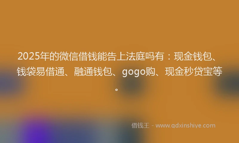 2025年的微信借钱能告上法庭吗有：现金钱包、钱袋易借通、融通钱包、gogo购、现金秒贷宝等。