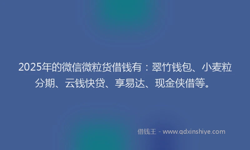 2025年的微信微粒货借钱有：翠竹钱包、小麦粒分期、云钱快贷、享易达、现金侠借等。