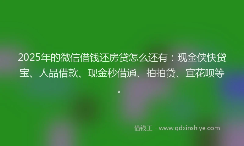 2025年的微信借钱还房贷怎么还有：现金侠快贷宝、人品借款、现金秒借通、拍拍贷、宜花呗等。
